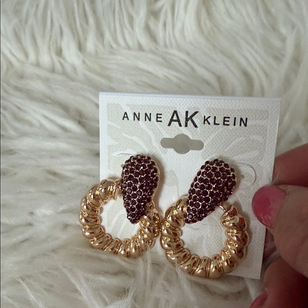Anne Klein Gold and Dark Brown Textured Earrings